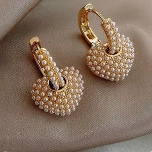 Spread the Love 18k Gold Plated and Pearl Heart Dangle Earrings main image 1